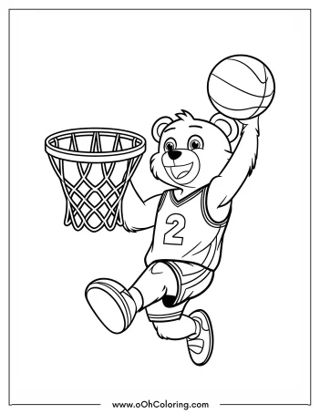 Bear playing basketball coloring page.