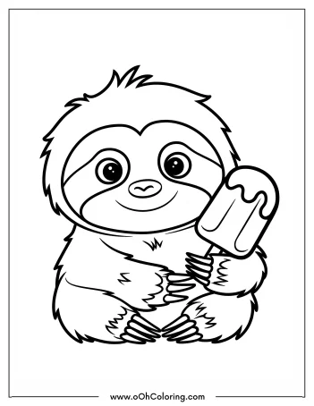 Sloth holding a popsicle coloring page
