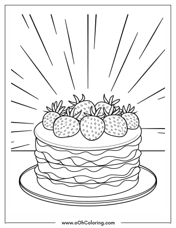Layered cake with strawberries coloring page