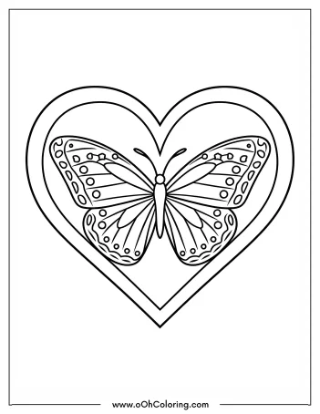 Butterfly within a heart coloring page