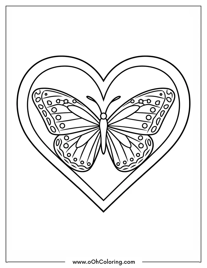 Butterfly within a heart coloring page