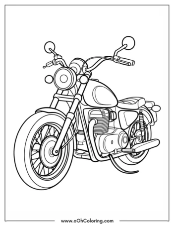A coloring page of a classic motorcycle with detailed lines