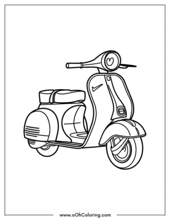 A coloring page depicting a classic scooter