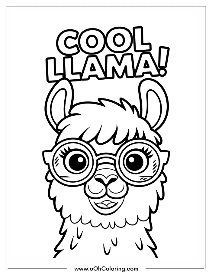 A llama wearing large glasses on a coloring page
