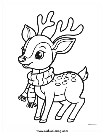 Cute reindeer with a scarf, coloring page