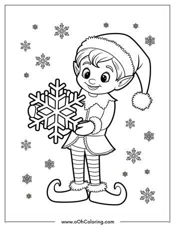 Elf holding a snowflake coloring page