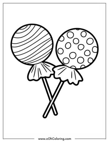 Coloring page of two lollipops with patterns.