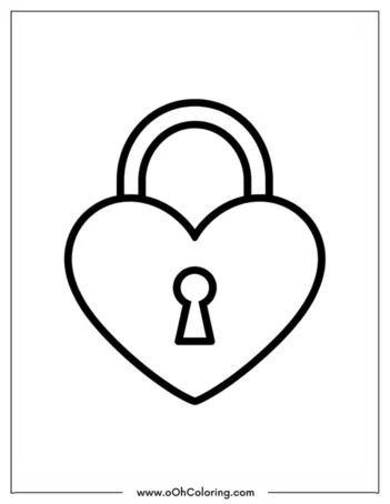 A coloring page of a heart-shaped padlock