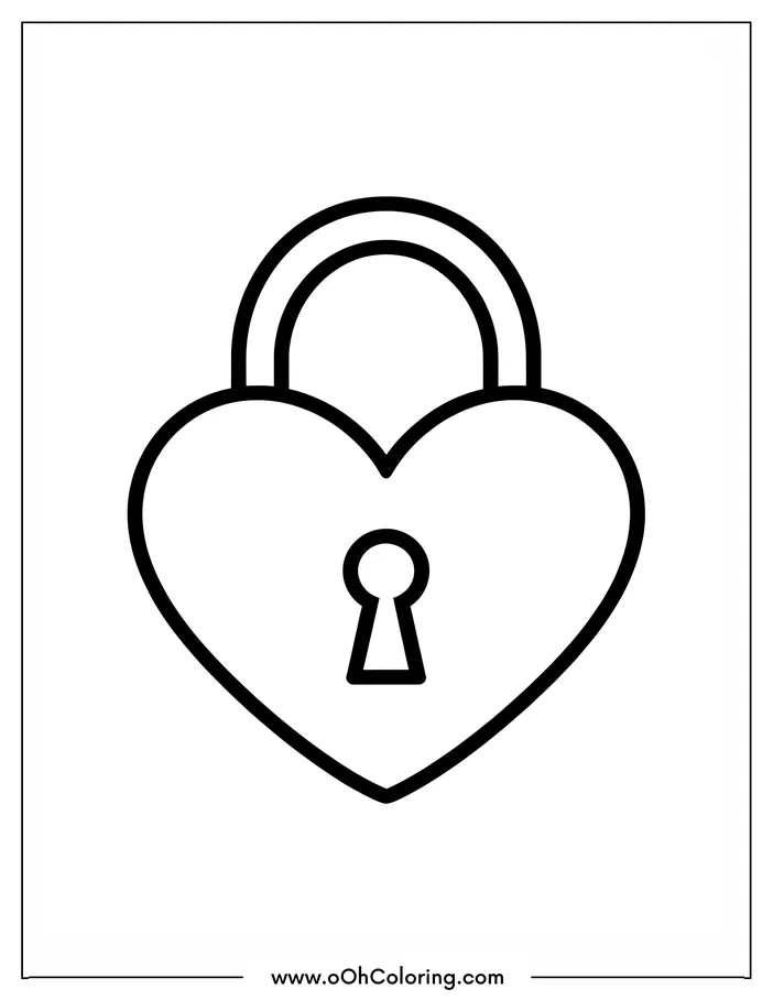 A coloring page of a heart-shaped padlock