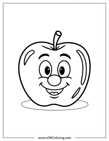 A coloring page of a smiling cartoon apple