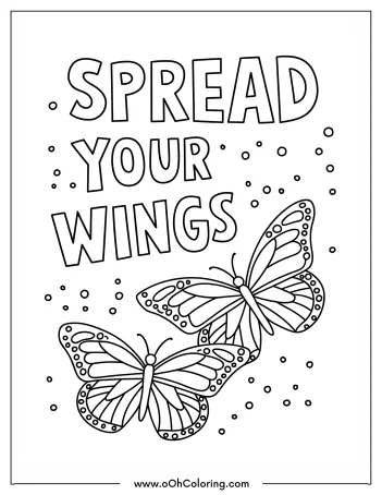 Coloring page with two butterflies and the text 'Spread Your Wings'.
