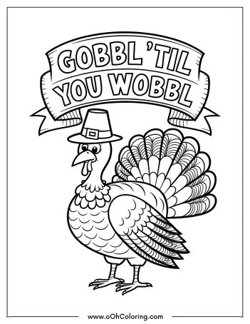 Turkey with pumpkins coloring page for Thanksgiving.